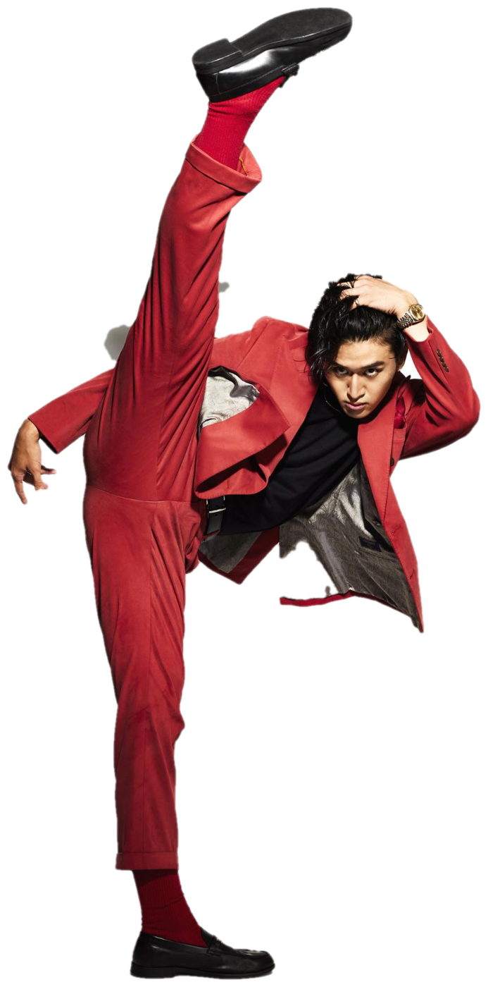 Joey Iwanaga — high kick in a red suit